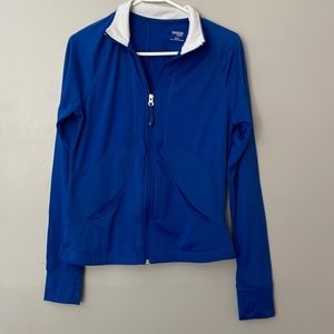 DANSKIN NOW M (8-10) warm up jacket. Bright blue. Nice condition. Thumb holes.